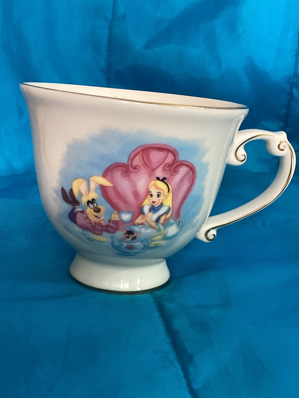 Alice in Wonderland White Porcelain Tea Cup with Pink Accent